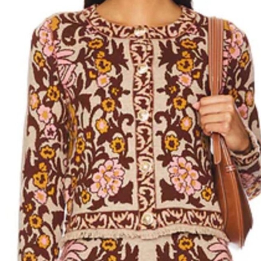 Designer Cara Cara Anthropologie Livi Jacket Jacquard Wool Blend Old Money Sz M